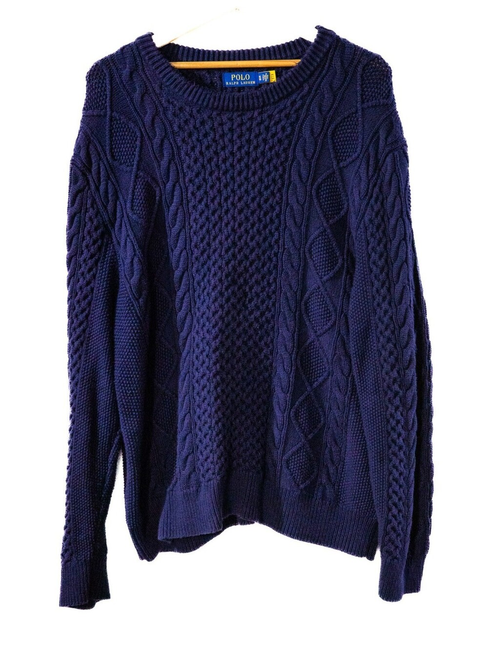 Polo Ralph Lauren Sweater ARAN Cable Knit Fishermans NAVY BLUE - Men's XL